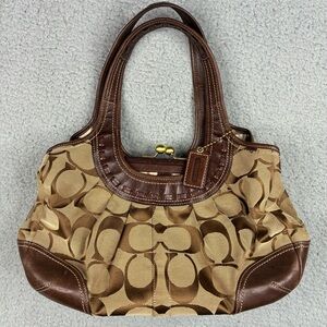 Vintage Coach 12232 Ergo Kisslock Shoulder Bag Brown Signature Canvas Leather